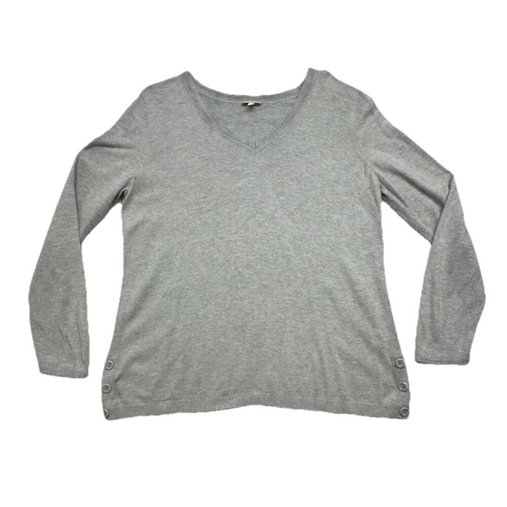Talbots Sweater Gray Womens Large Rayon Blend V Neck Button Accent Career Work